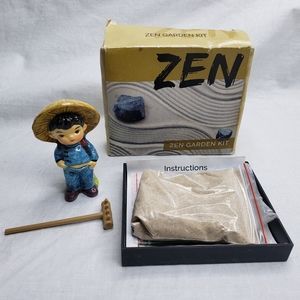 Mini Zen Sand Garden Kit & Vintage Tiny Ceramic Gardener